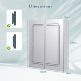 60 x 70 cm Bathroom Medicine Cabinet with LED Lighted, 2 Outlets and Adjustable Storage Shelves