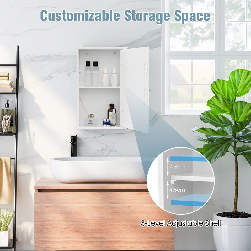 Bathroom Medicine Cabinet with Mirror and Adjustable Shelf-White