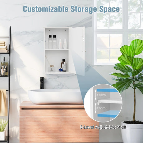 Bathroom Medicine Cabinet with Mirror and Adjustable Shelf-White