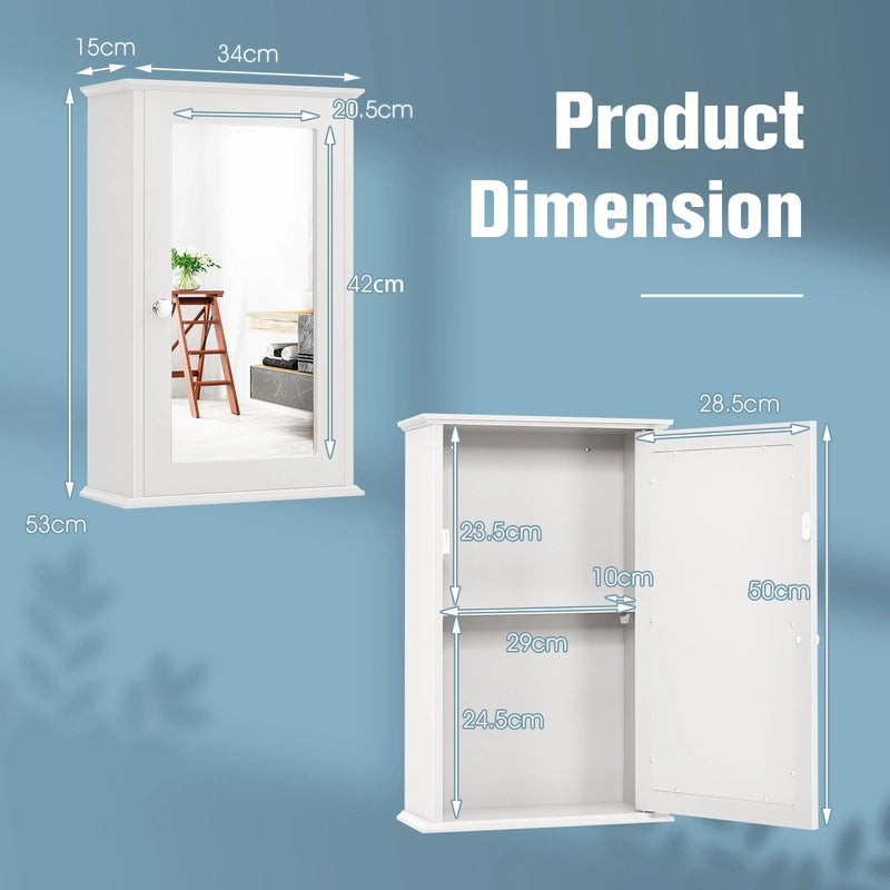 Bathroom Medicine Cabinet with Mirror and Adjustable Shelf-White