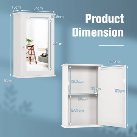Bathroom Medicine Cabinet with Mirror and Adjustable Shelf-White