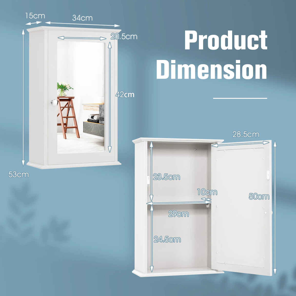 Bathroom Medicine Cabinet with Mirror and Adjustable Shelf-White
