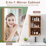 Bamboo Bathroom Wall Cabinet with Mirror with 2 Adjustable Shelves-Natural