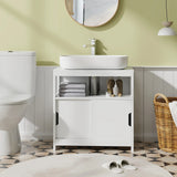Pedestal Sink Storage Cabinet with 2 Sliding Doors and U-shaped Cut-out-White