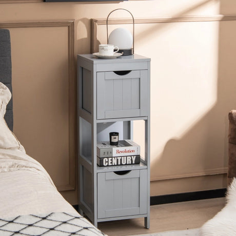 Wooden Bathroom Floor Cabinet with Removable Drawers-Gray
