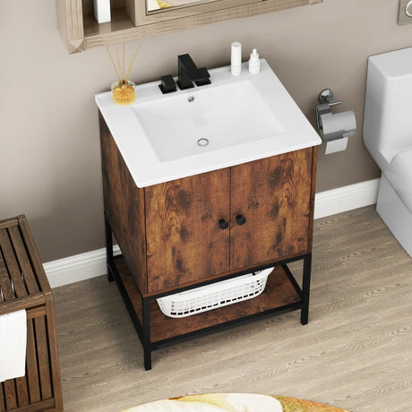 Bathroom Vanity Unit with Basin and Ceramic Sink-Brown