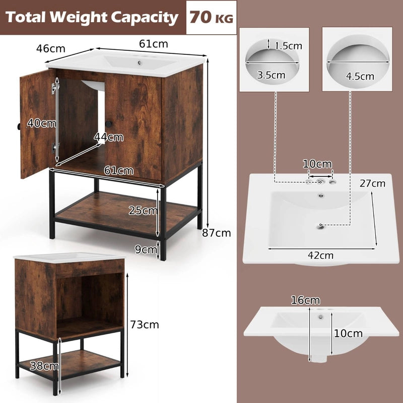 Bathroom Vanity Unit with Basin and Ceramic Sink-Brown