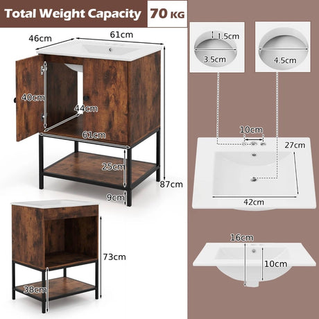Bathroom Vanity Unit with Basin and Ceramic Sink-Brown