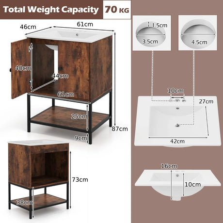 Bathroom Vanity Unit with Basin and Ceramic Sink-Brown