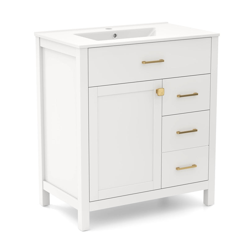 76CM 2-Tier Bathroom Vanity with Sink and Adjustable Shelve-White