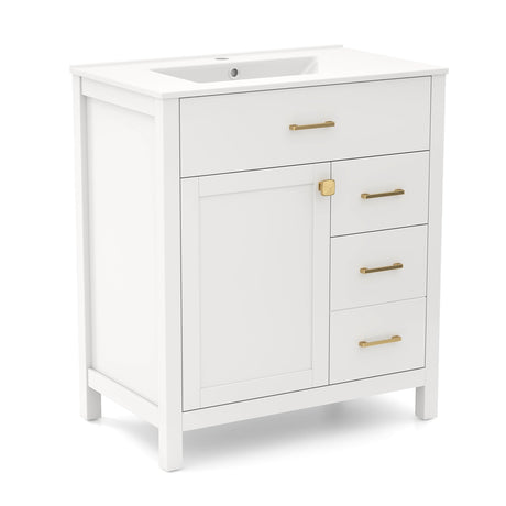 76CM 2-Tier Bathroom Vanity with Sink and Adjustable Shelve-White