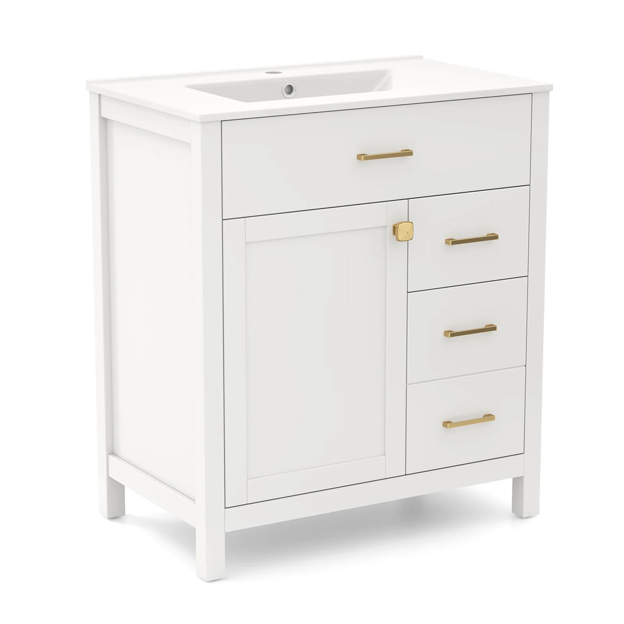 76CM 2-Tier Bathroom Vanity with Sink and Adjustable Shelve-White