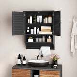 2-Doors Bathroom Wall-Mounted Medicine Cabinet with Towel Bar-Black