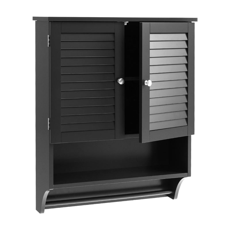 2-Doors Bathroom Wall-Mounted Medicine Cabinet with Towel Bar-Black