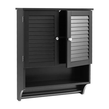 2-Doors Bathroom Wall-Mounted Medicine Cabinet with Towel Bar-Black