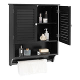 2-Doors Bathroom Wall-Mounted Medicine Cabinet with Towel Bar-Black