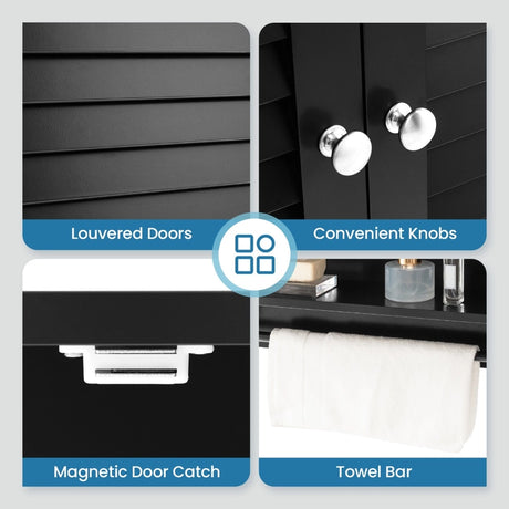 2-Doors Bathroom Wall-Mounted Medicine Cabinet with Towel Bar-Black