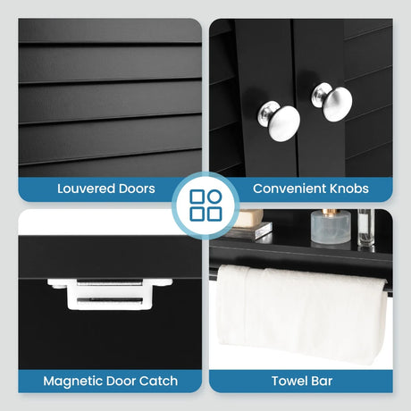 2-Doors Bathroom Wall-Mounted Medicine Cabinet with Towel Bar-Black