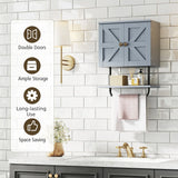 Bathroom Wall Cabinet with Double Door and Open Shelf and Towel Rack-Grey