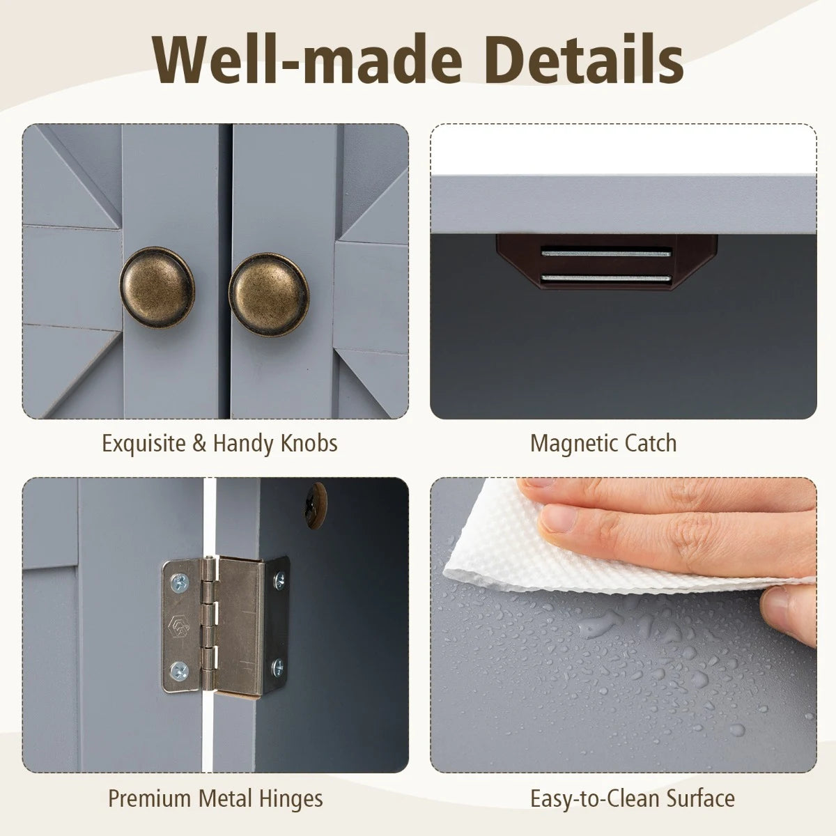 Bathroom Wall Cabinet with Double Door and Open Shelf and Towel Rack-Grey