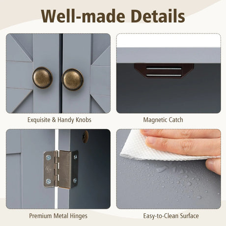 Bathroom Wall Cabinet with Double Door and Open Shelf and Towel Rack-Grey