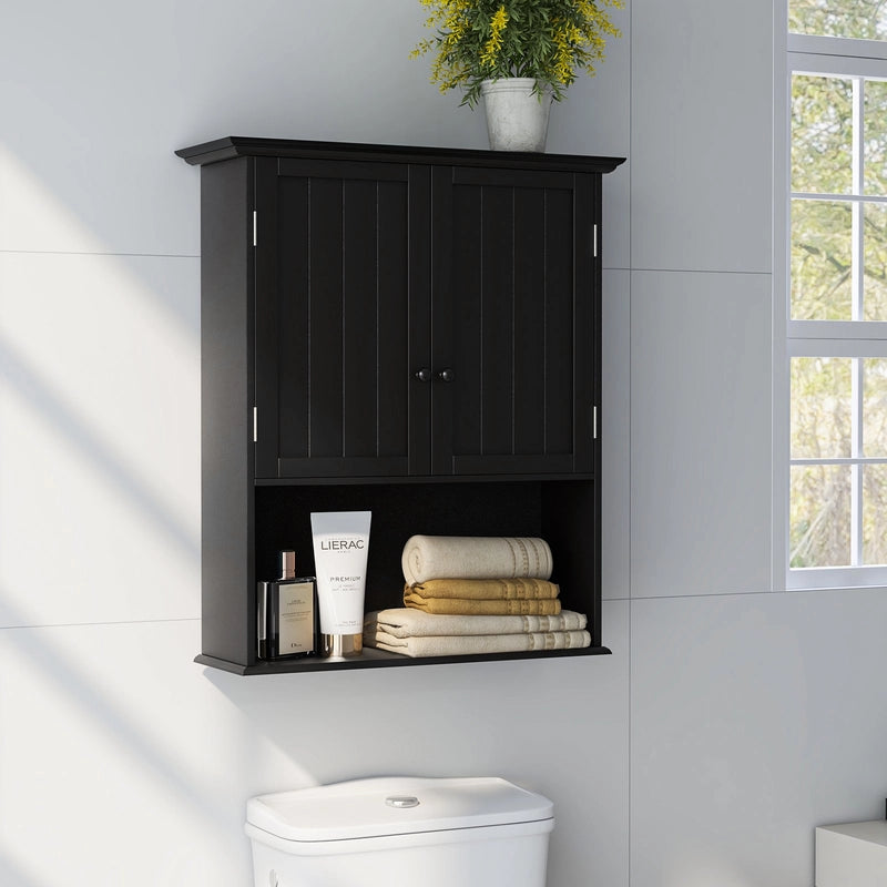 Multi-Purpose Wall Cabinet Storage with 2-Door for Bathroom-Black