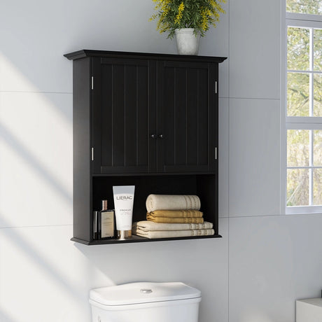 Multi-Purpose Wall Cabinet Storage with 2-Door for Bathroom-Black