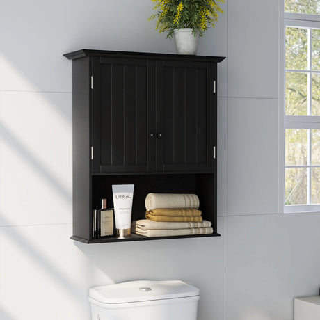 Multi-Purpose Wall Cabinet Storage with 2-Door for Bathroom-Black