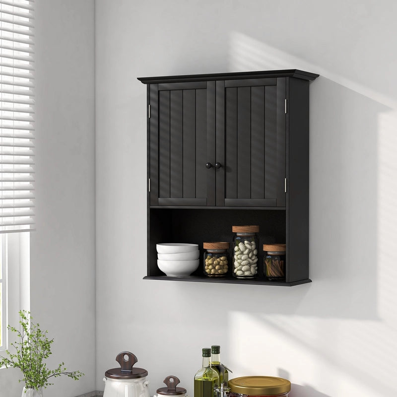Multi-Purpose Wall Cabinet Storage with 2-Door for Bathroom-Black