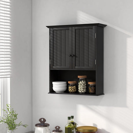 Multi-Purpose Wall Cabinet Storage with 2-Door for Bathroom-Black