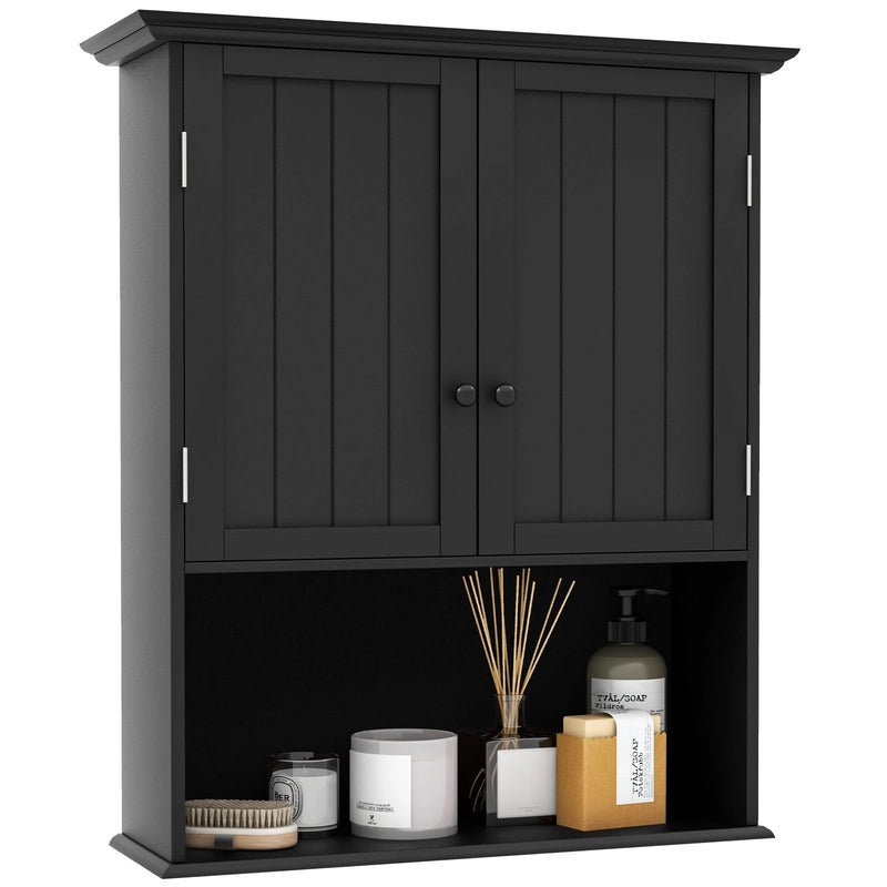 Multi-Purpose Wall Cabinet Storage with 2-Door for Bathroom-Black