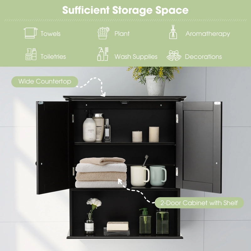 Multi-Purpose Wall Cabinet Storage with 2-Door for Bathroom-Black