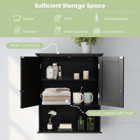 Multi-Purpose Wall Cabinet Storage with 2-Door for Bathroom-Black