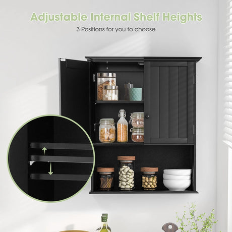 Multi-Purpose Wall Cabinet Storage with 2-Door for Bathroom-Black