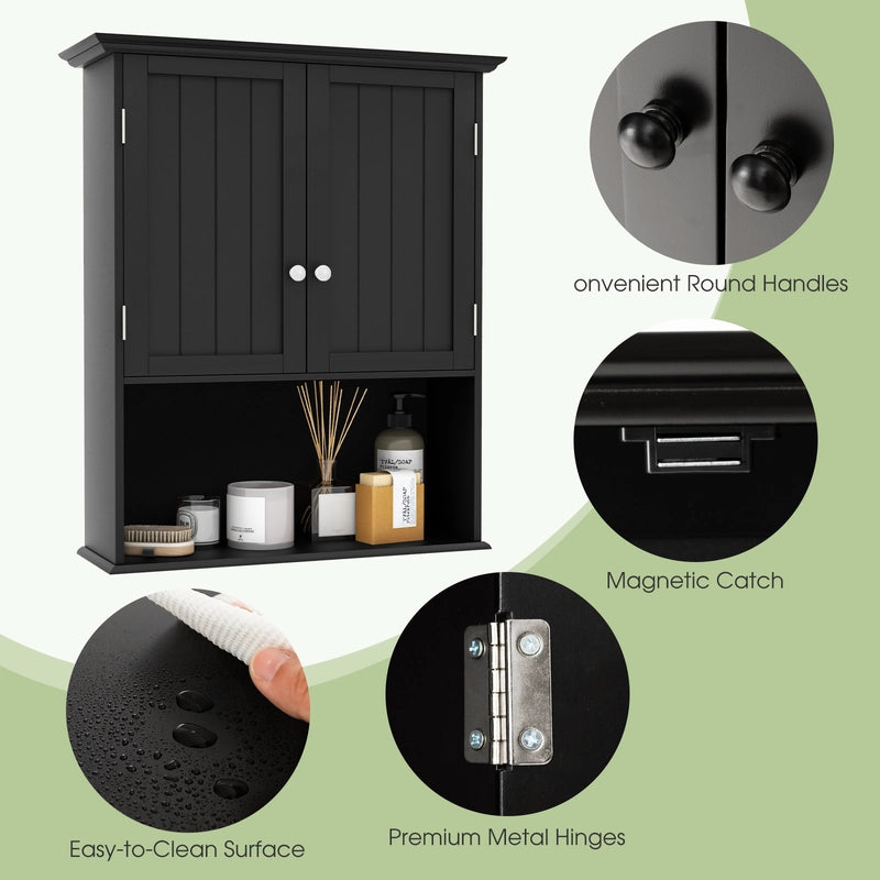 Multi-Purpose Wall Cabinet Storage with 2-Door for Bathroom-Black