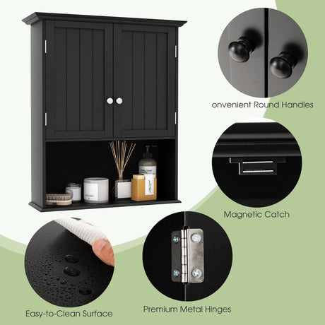 Multi-Purpose Wall Cabinet Storage with 2-Door for Bathroom-Black