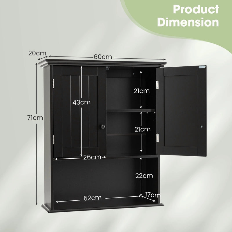 Multi-Purpose Wall Cabinet Storage with 2-Door for Bathroom-Black