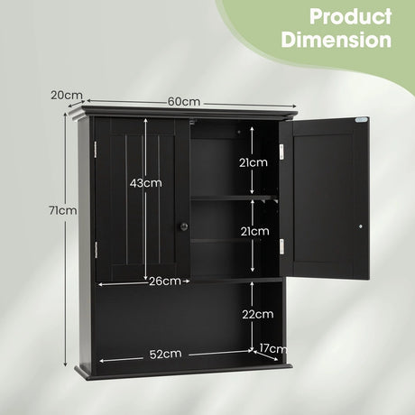 Multi-Purpose Wall Cabinet Storage with 2-Door for Bathroom-Black