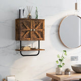 Bathroom Wall Cabinet with Double Doors &amp; Open Shelf &amp; Towel Rack-Brown