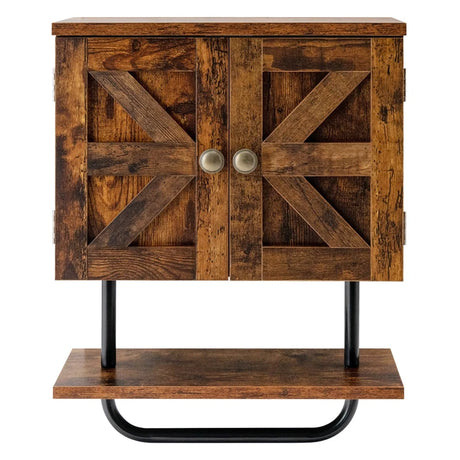 Bathroom Wall Cabinet with Double Doors &amp; Open Shelf &amp; Towel Rack-Brown