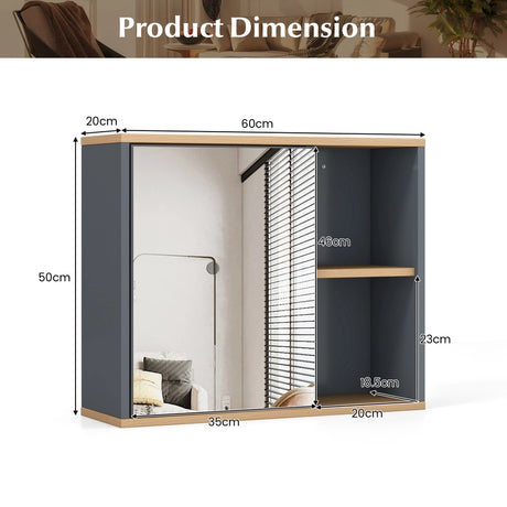 Bathroom Wall Mounted Cabinet with Single Mirror Door and Adjustable Shelf-Gray
