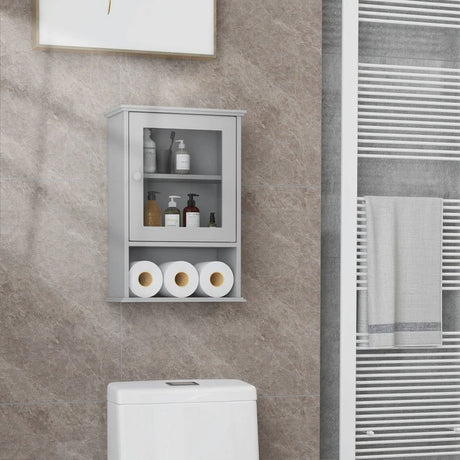 Bathroom Wall Mounted Adjustable Hanging Storage Medicine Cabinet-Gray