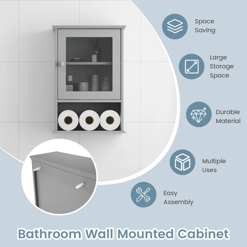 Bathroom Wall Mounted Adjustable Hanging Storage Medicine Cabinet-Gray