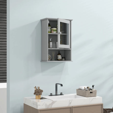 Bathroom Wall Mounted Adjustable Hanging Storage Medicine Cabinet-Gray