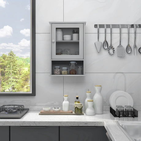 Bathroom Wall Mounted Adjustable Hanging Storage Medicine Cabinet-Gray