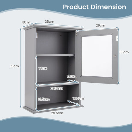 Bathroom Wall Mounted Adjustable Hanging Storage Medicine Cabinet-Gray