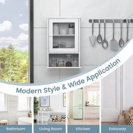 Bathroom Wall Mounted Storage Cupboard with Single Door-White