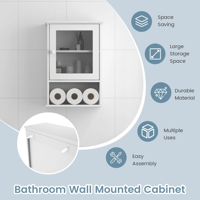 Bathroom Wall Mounted Storage Cupboard with Single Door-White