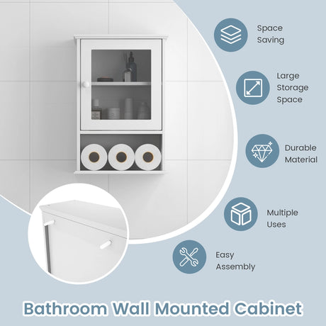 Bathroom Wall Mounted Storage Cupboard with Single Door-White