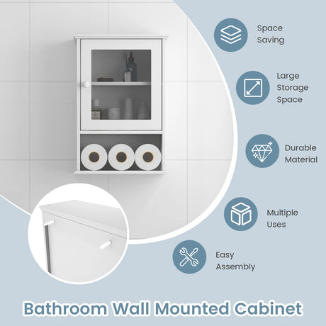 Bathroom Wall Mounted Storage Cupboard with Single Door-White